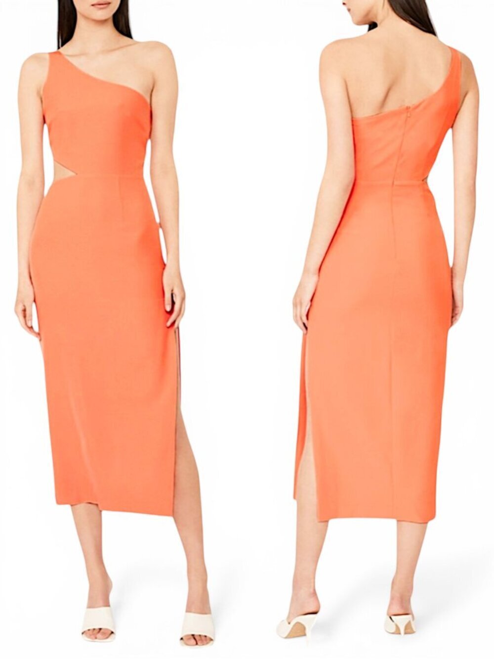 Bardot Jenna Orange Fizz One Shoulder Cutout Midi Slit Dress Cocktail NWT New 8